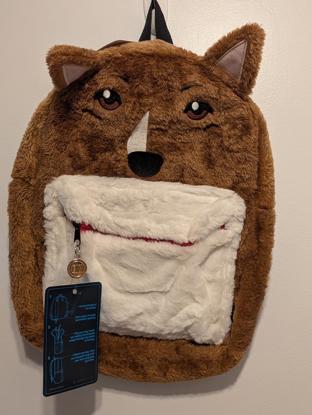 Bioworld Brown and White Plush Fox Kids Backpack